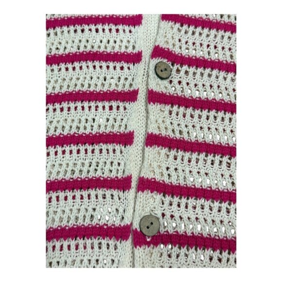 Zara Sweater Womens Medium Striped Button Up Short Sleeve Knit Collared Pullover - Picture 3 of 9